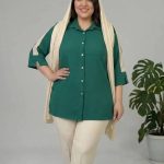 شومیز سبز آستین کرم